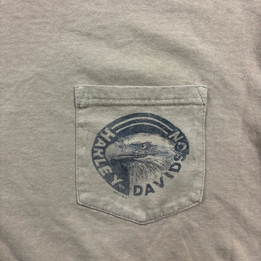 Grunge Harley Davidson Biker Smoky Mountain Brown Pocket T-Shirt Size Large - Picture 2 of 6